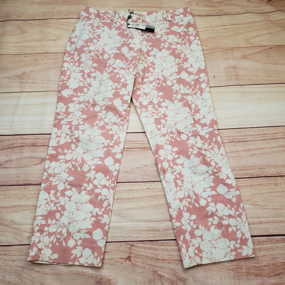 Talbots Signature Floral Pants Womens 6 Pink White‎ Straight Leg Cotton Stretch